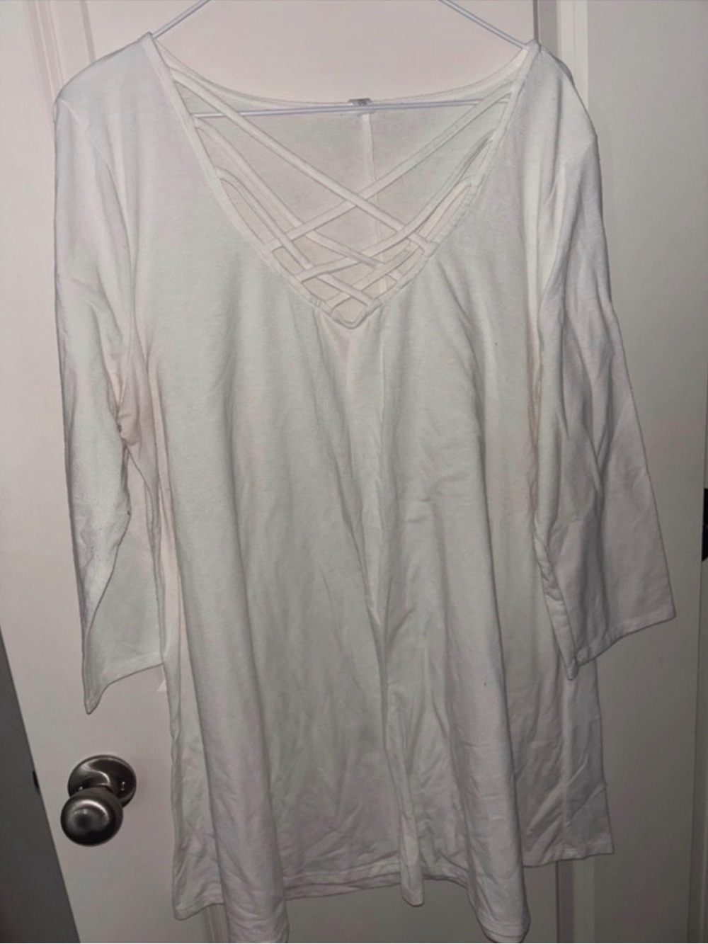 Zenana Outfitters White Crisscross V-Neck Tunic